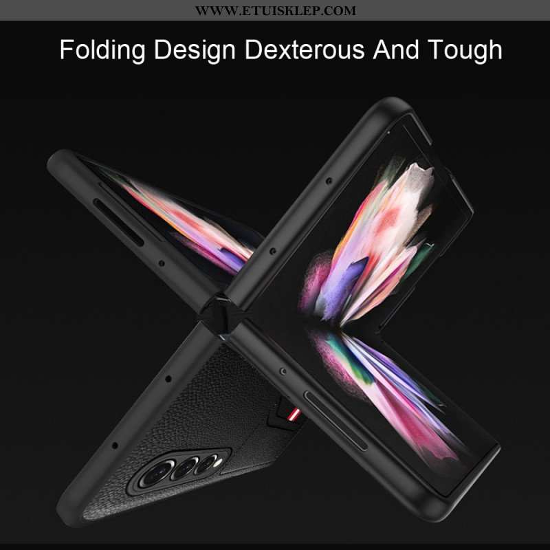 Etui do Samsung Galaxy Z Fold 3 5G Podwójne Etui Na Karty Ze Skóry Litchi